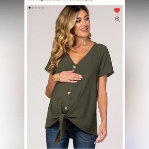 Light Olive Button Tie Front Maternity Top